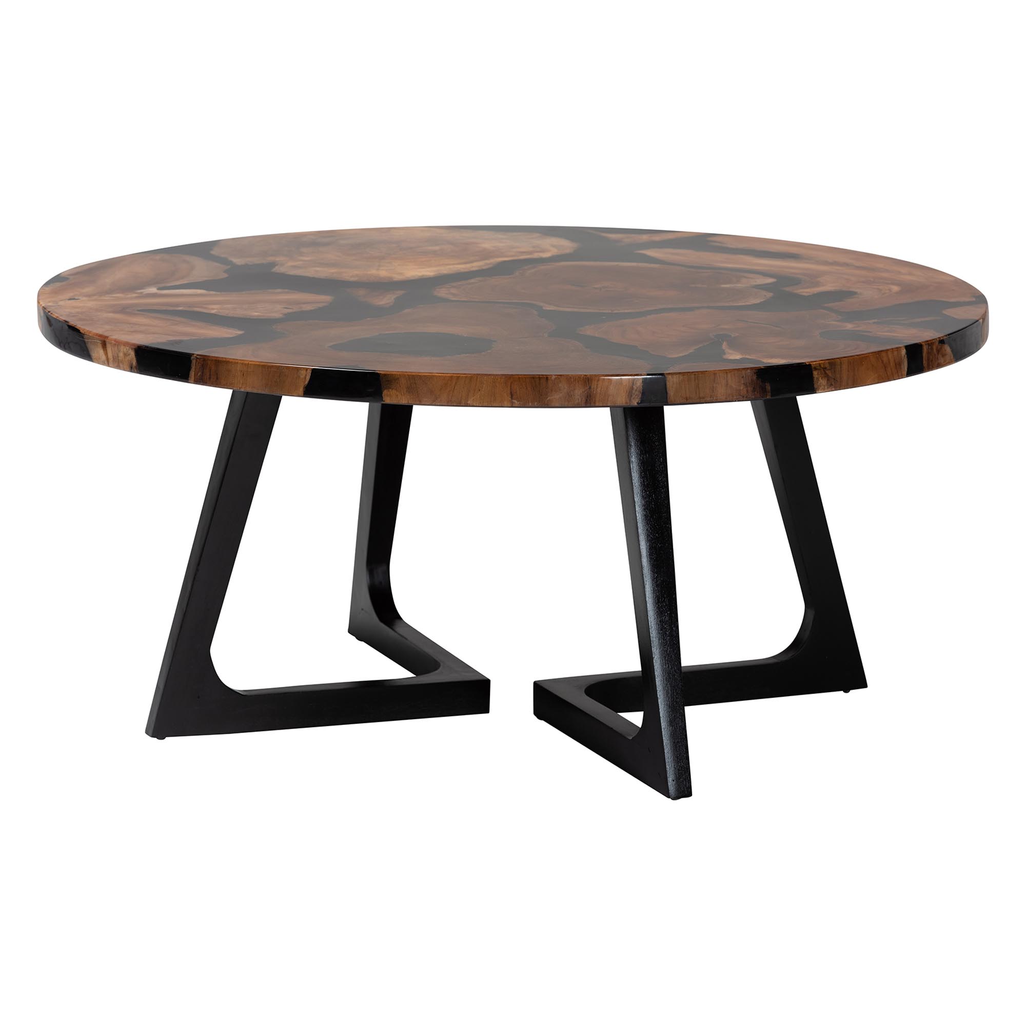 bali & pari Agata Wood and Epoxy Resin Coffee Table - Handcrafted Live Edge Teak Accent Table with Sculptural Base